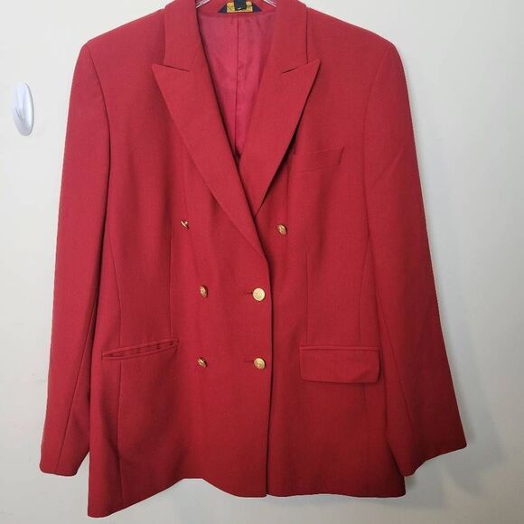 Brooks Brothers Red 100% Wool Lined Double Breasted Blazer Gold Buttons Women's - Picture 1 of 6